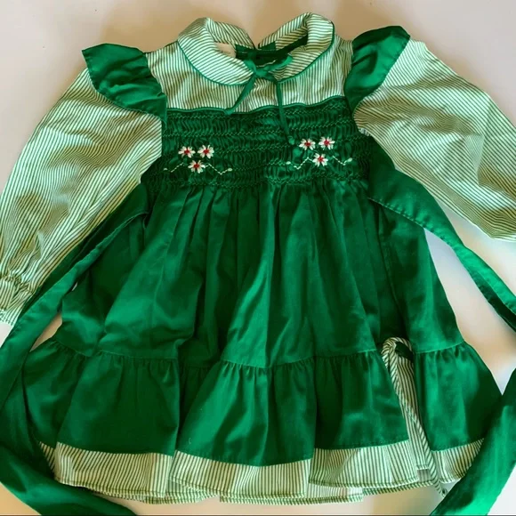 Vintage Polly Flinders Hand Smocked Embroidered Green 2T Girls